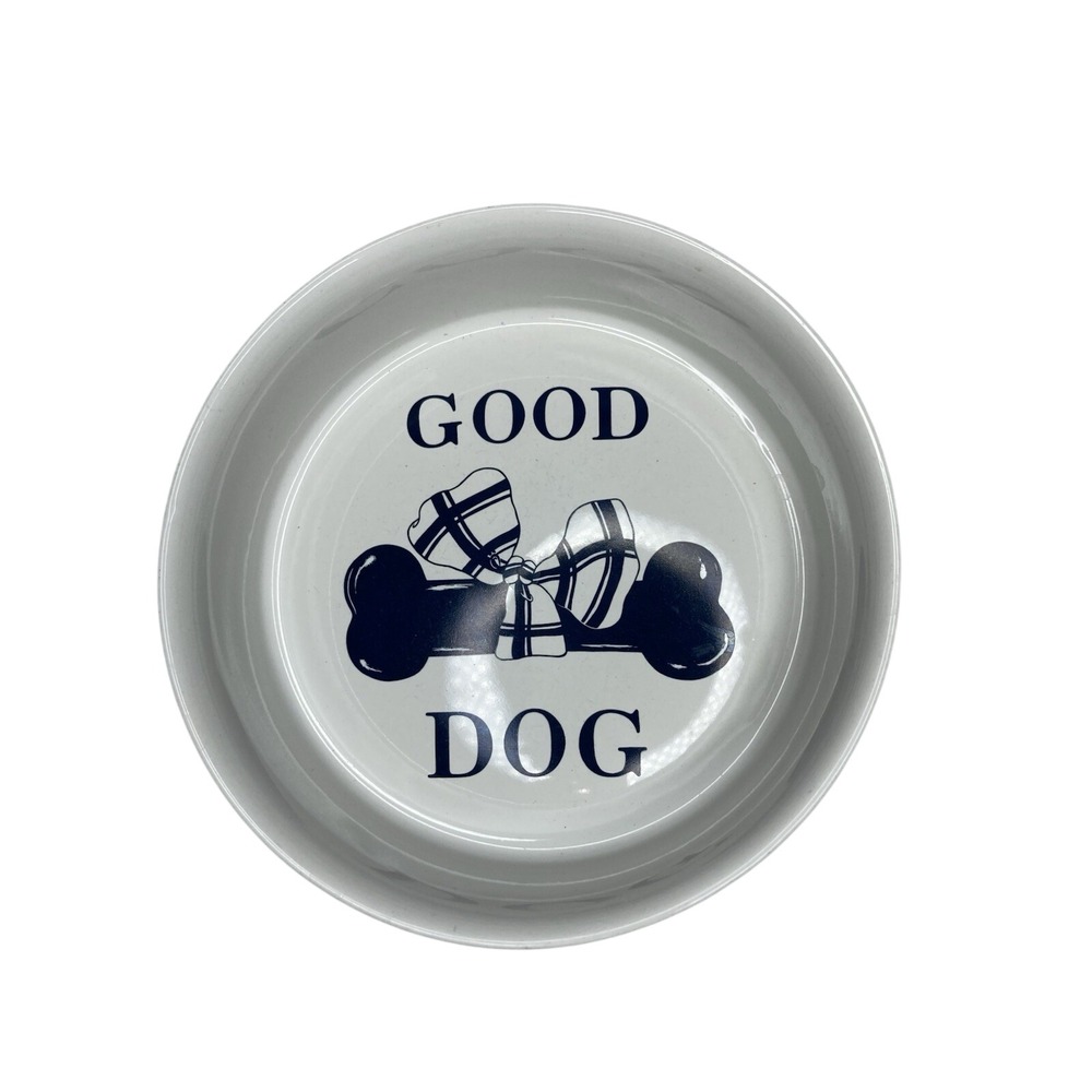Curzon‎ Good Dog Ceramic Dog Bowl Blue Bone White Pet Feeding Dish 8.5"